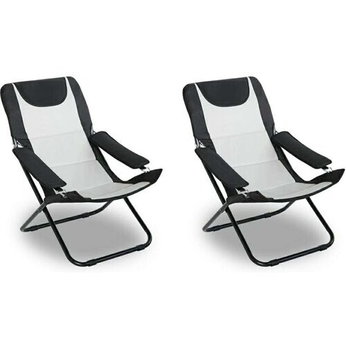Tweedekans Feel Home Inklapbare Campingstoelen - Set van 2 - Ergonomisch - 92 x 69 x 90 cm - Max. 120 kg - Zwart/Wit