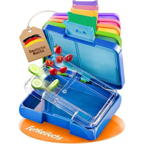 Tweedekans Funkelfuchs® - Lunchbox kinderen met vakjes - 500ml, blauw - Lunchbox ster, klein - Snackbox, snackbox, broodtrommel, maaltijdbox, bentobox kinderen - voor school, kleuterschool en kinderdagverblijf