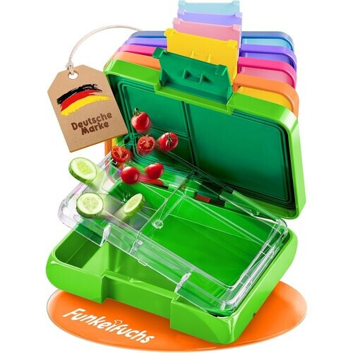 Tweedekans Funkelfuchs® - Lunchbox kinderen met vakjes - 500ml, groen - Lunchbox ster, klein - Snackbox, snackbox, broodtrommel, maaltijdbox, bentobox kinderen - voor school, kleuterschool en kinderdagverblijf