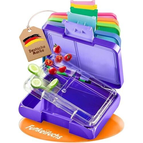 Tweedekans Funkelfuchs® - Lunchbox kinderen met vakjes - 500ml, paars - Lunchbox ster, klein - Snackbox, snackbox, broodtrommel, maaltijdbox, bentobox kinderen - voor school, kleuterschool en kinderdagverblijf
