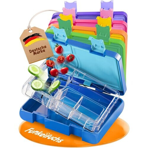 Tweedekans Funkelfuchs® - Lunchbox kinderen met vakverdeling - 800ml, blauw - Lunchbox maanlicht, groot - Snackbox, snackbox, broodtrommel, maaltijdbox, bentobox kinderen - voor school, crèche en kinderdagverblijf