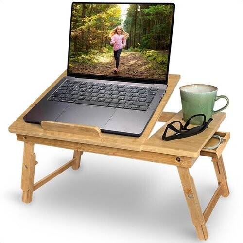 Tweedekans Goliving Laptoptafel - Uitklapbaar tot 39 cm Hoog - Verstelbaar & Opvouwbaar Werkblad - Ergonomische Laptop Tafel - Banktafel - Bedtafel - Laptopstandaard - Hout