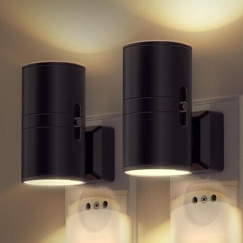 Tweedekans Goliving Nachtlampje Stopcontact - 2 stuks - Stekkerlampen - 10,7 x 9,3 cm - Volwassenen - Boven en Onder Verlichting - Dimbaar - Dag- en Nachtsensor - Stekkerspot - Zwart