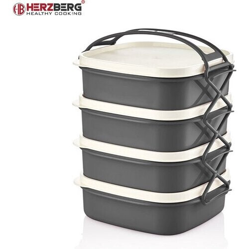 Tweedekans Herzberg - 4 laags Tetra Lunchbox - Stapelbare lunchbox - Duurzaam - Lek en morsbestendig - Lunchbox met handvat - Vaatwasbestendig - Geschikt voor magnetron - Grijs