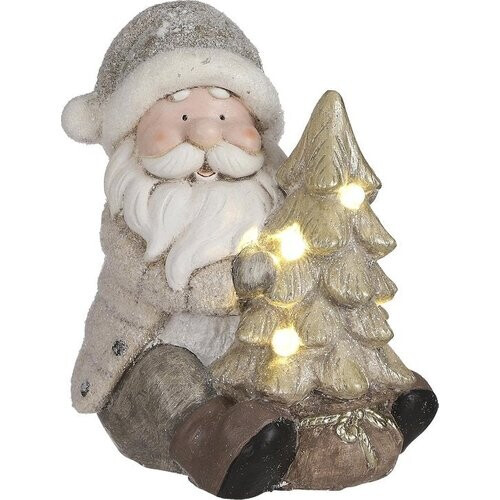 Tweedekans House of Seasons Kerstman Kerstbeeld met Verlichting - Polyresin - 22.5 x 21.5 x 25.5 cm - Grijs