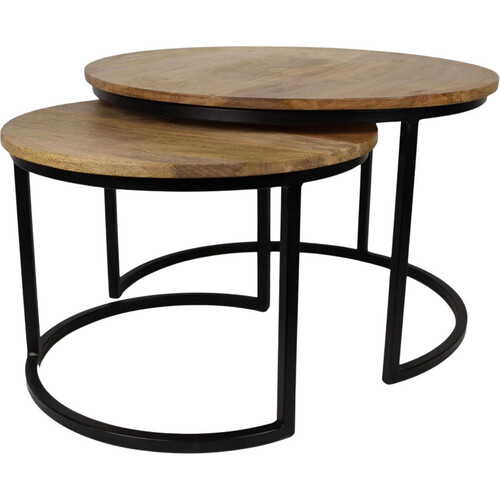 Tweedekans HSM Collection – Salontafelset Ronin - set van 2 - 70×70×46 cm – Mango/Metaal – Naturel/ Zwart