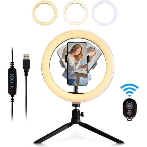 Tweedekans LifeGoods Ringlamp - LED - Met Statief en Afstandsbediening - Smartphone Houder - Zwart
