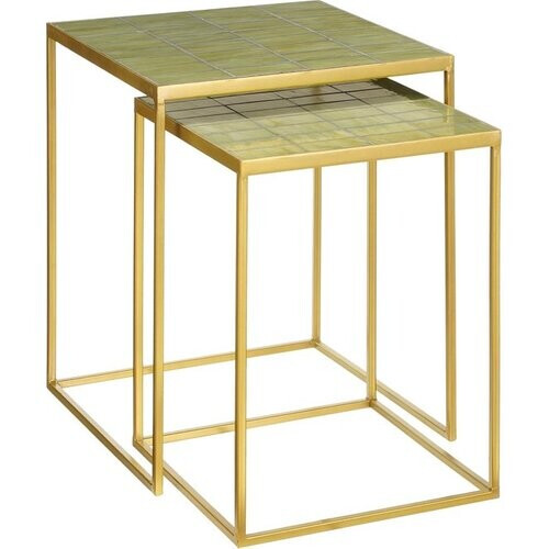 Tweedekans Mica Decorations Aaron Bijzettafel voor Buiten - Set van 2 - L38 x B38 x H48 cm - Metaal - Groen