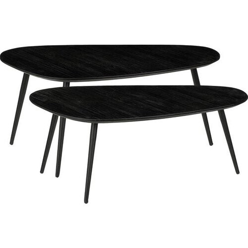 Tweedekans Mica Decorations Jailey Bijzettafel - Set van 2 - L84 x B39 x H39 cm - Gerecycled Hout - Zwart