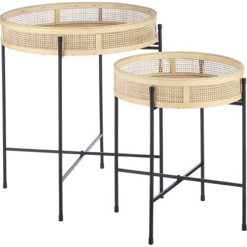 Tweedekans Mica Decorations Leandro Bijzettafel - Set van 2 - H53 x Ø45 cm - Zwart