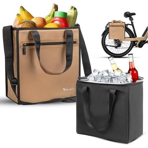 Tweedekans MIVELO - Fietstas Voor Boodschappen - 25 liter Inhoud & Afneembare Koeltas - Polyester - Beige