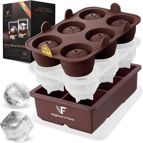 Tweedekans Neighbour's Friend ijsblokjesvorm - 6 XXL ijsblokjes - Vaatwasmachinebestendig - ø 4,5/5 cm - Bruin