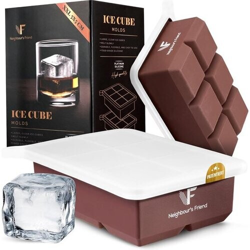 Tweedekans Neighbour's Friend ijsblokjesvorm - Set van 2 XXL siliconen vormen - Vaatwasmachinebestendig - Blokjes 5 x 5 cm - Bruin