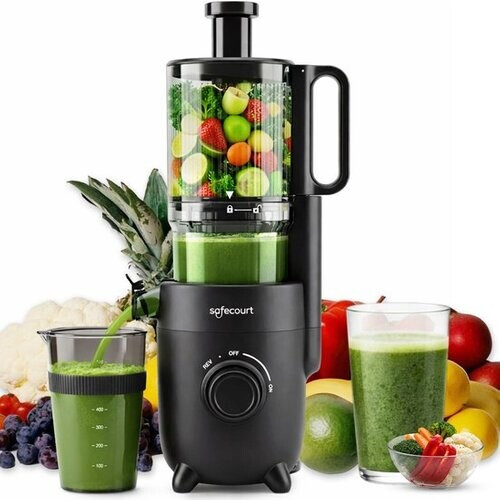 Tweedekans Safecourt Kitchen Slow Juicer - krachtige motor [Pre-cutter & Cold-press technologie] - eenvoudige reiniging - BPA-vrij - sapcentrifuge Zwart