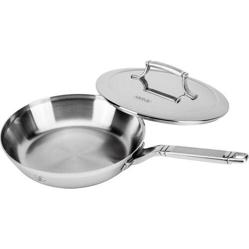 Tweedekans Saveur Selects – Voyage serie - Koekenpan - 25 cm - pfas vrij Koekenpan – koekenpan inductie - met deksel - Geschikt voor Inductie en alle andere warmtebronnen - Ovenbestendig tot 260°C – Vaatwasserbestendig - Teflon vrij - Triply RVS