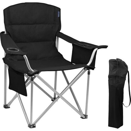 Tweedekans TRVLMORE Campingstoel - Opvouwbaar - Comfortabele Vouwstoel - 150 kg draagvermogen - Drankhouder - Koelvak - Zijvak - Zwart