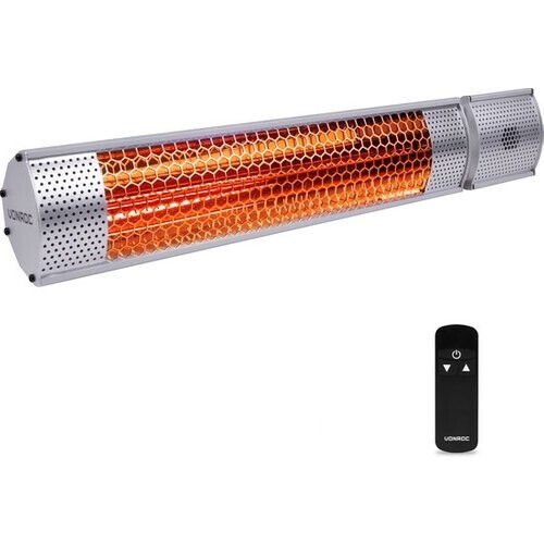 Tweedekans VONROC Sfeervolle terrasverwarmer – Marsili 2000W – Hoog rendement – Zilver - Low Glare lamp – 2 Warmteniveaus – Met afstandsbediening