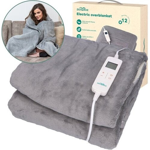 Tweedekans Zenwave Elektrische Deken 180x130cm - Wasmachinebestendige Omslagdeken Grijs - 10 standen Warmtedeken - Ultra Zachte Fleece Warmte Plaid - Elektrische Bovendeken - Kamperen & Outdoor - 1 Persoons